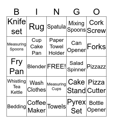 Bridal Shower Bingo Card