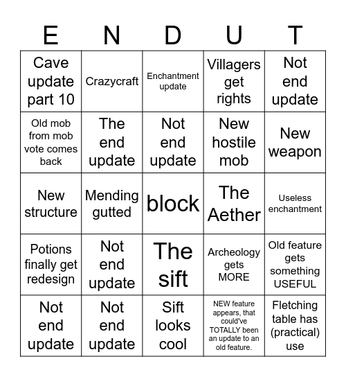 Minecraft 2026 P3 v 4.8 Update 3.2 Bingo Card