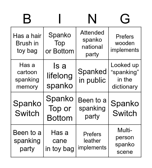 Spanko Bingo Card