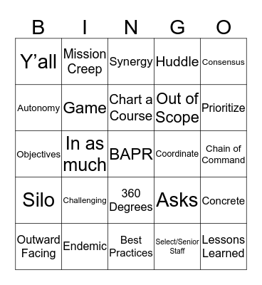 BAPR Buzzword Bingo Card