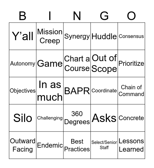 BAPR Buzzword Bingo Card