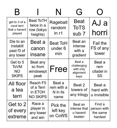 etoh bingo/blackout Bingo Card