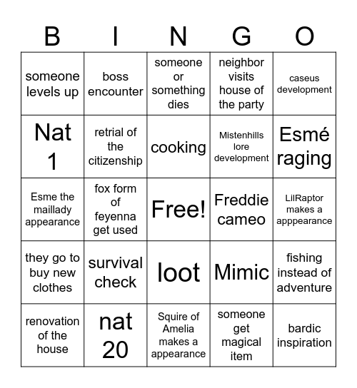 session 11 Bingo Card