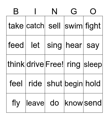 Irregular Past Tense Verbs  Bingo Card