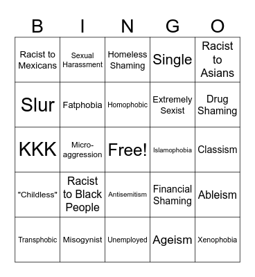 Cancel Culture Bingo Card
