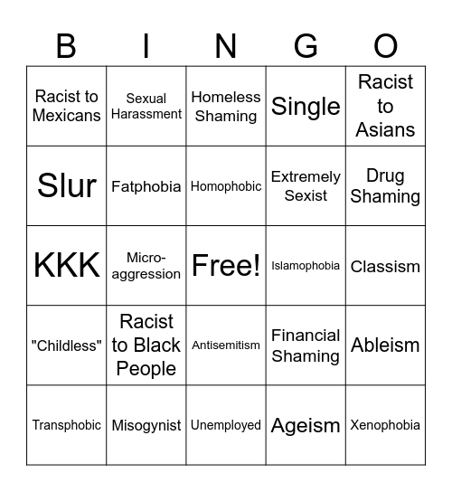 Cancel Culture Bingo Card