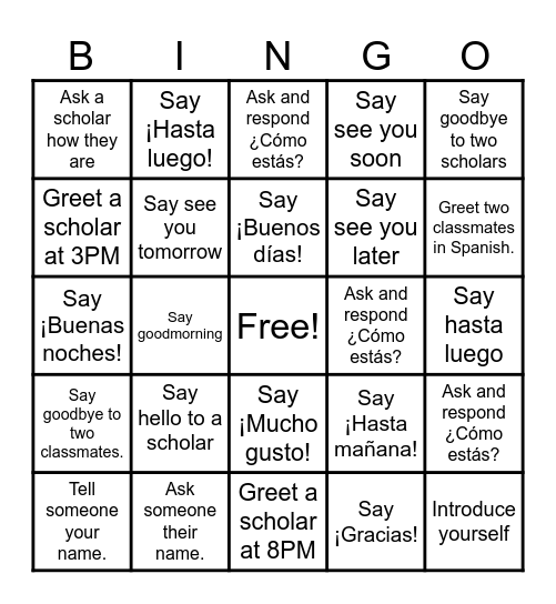 Saludos y despedidas Bingo Card