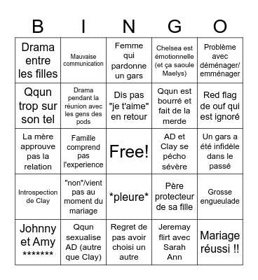 Love is blind US Bingo Card