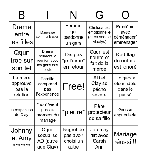 Love is blind US Bingo Card