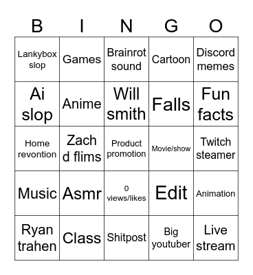 YT SHORTS 1V1 Bingo Card