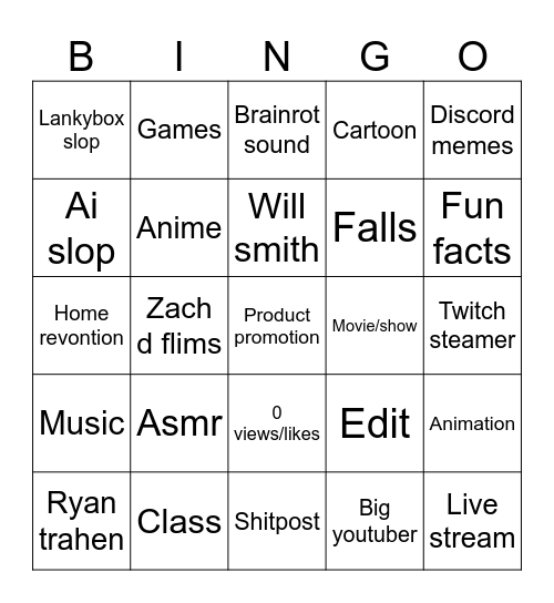 YT SHORTS 1V1 Bingo Card