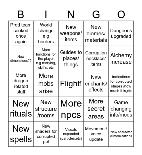 Flight gamplay predicts!!! Bingo Card