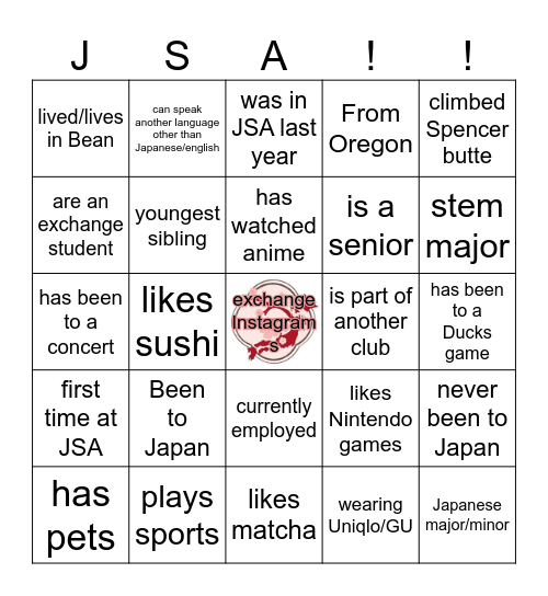 JSA bingo Card