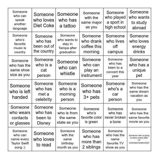 Theta Buddy Bingo Card