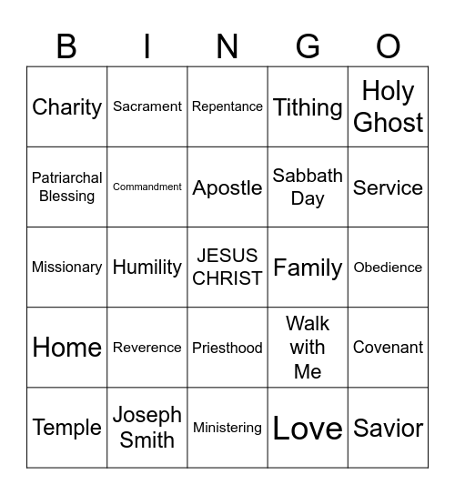 LDS General Conference Bingo Card