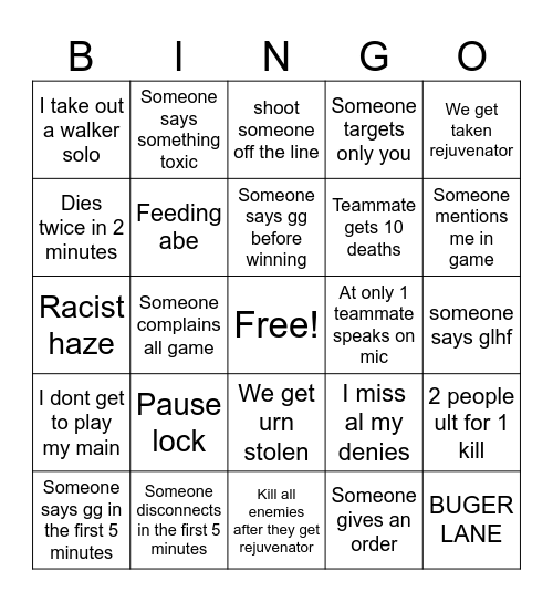 deadlock Bingo Card