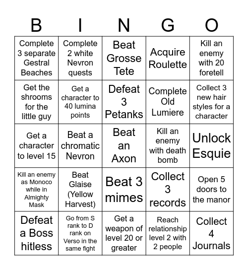 Expedition 33 Bingo Card