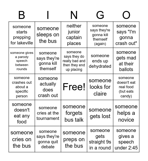 junior captain debate bingo Card