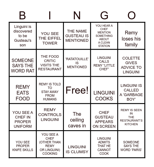 RATATOUILLE Bingo Card