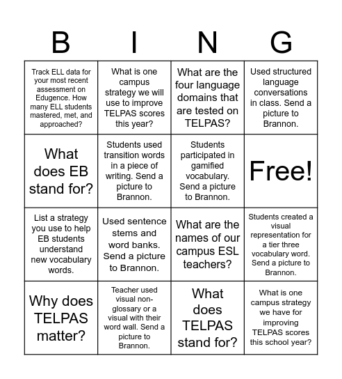 TELPAS BINGO Card