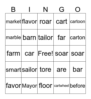 AR   OR Bingo Card