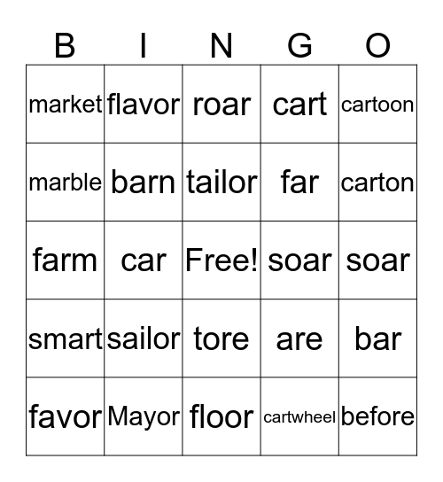 AR   OR Bingo Card