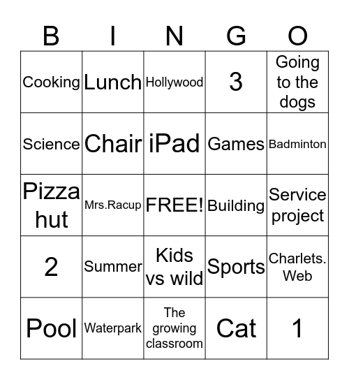 Lizzy Bingo Card