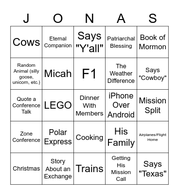 Jonas is Home!! Bingo Card
