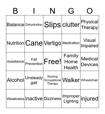 Fall Prevention Bingo Card