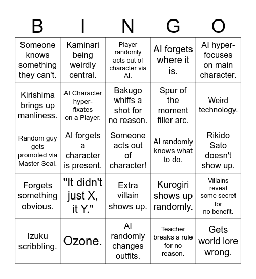 MY AI ACADEMIA Bingo Card