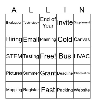 All In Bingo Card