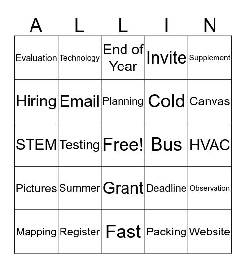 All In Bingo Card