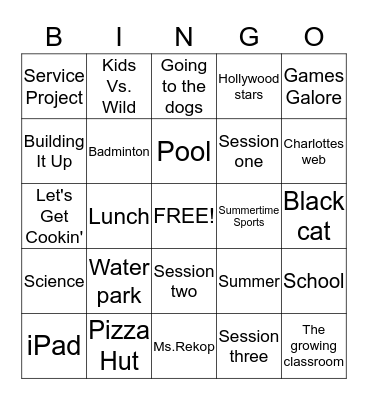 Kaidyn Bingo Card
