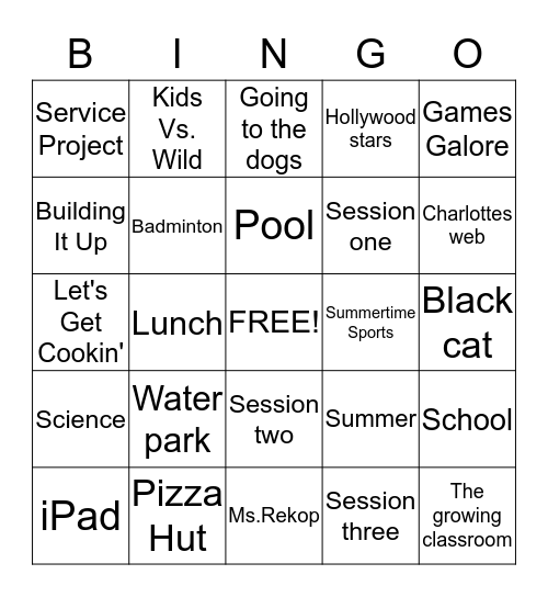 Kaidyn Bingo Card