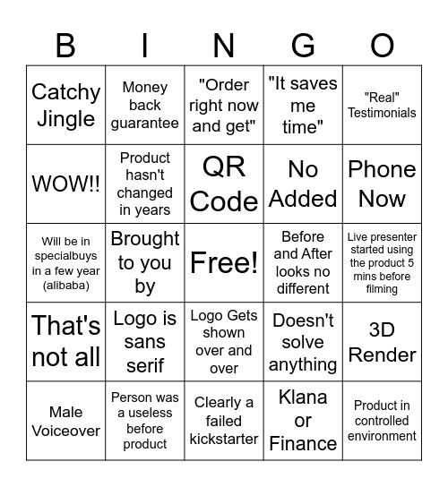 Infomercial BINGO!! Bingo Card