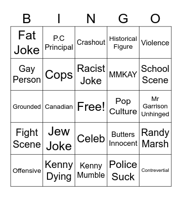 South Park Bingo Card