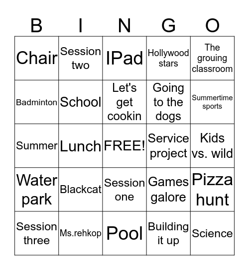 Garrett's card Bingo Card