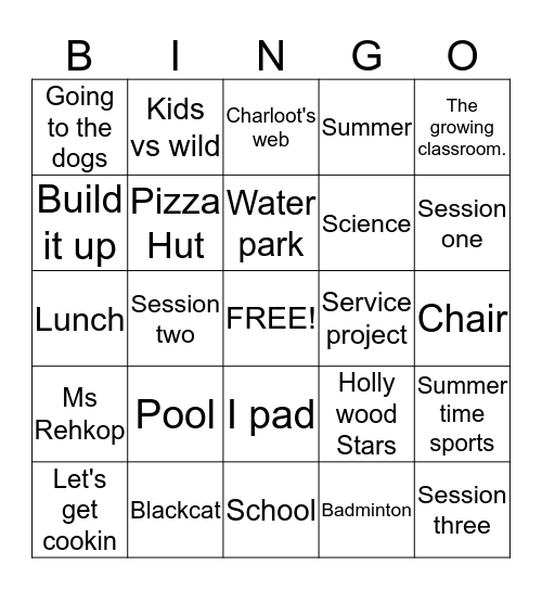 Kiley Bingo Card