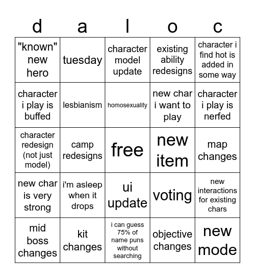 sosh's beautiful deadlock update bingo Card