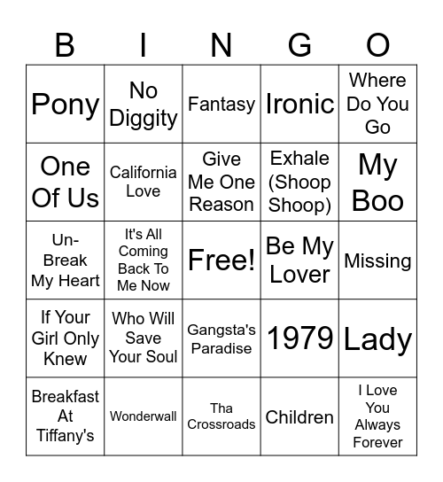 Billboard Year-End Of 1996 Bingo Card