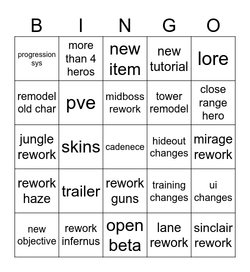 Deadlock Update Bingo Card