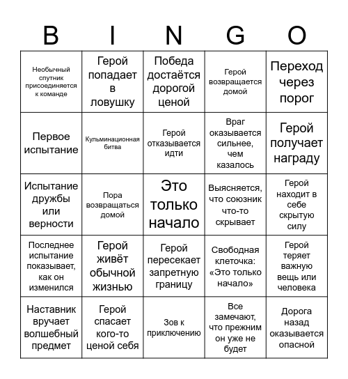 Мономиф Бинго Bingo Card