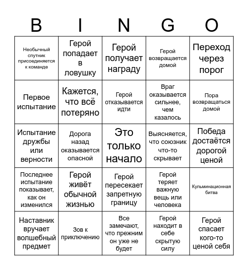 Мономиф Бинго Bingo Card
