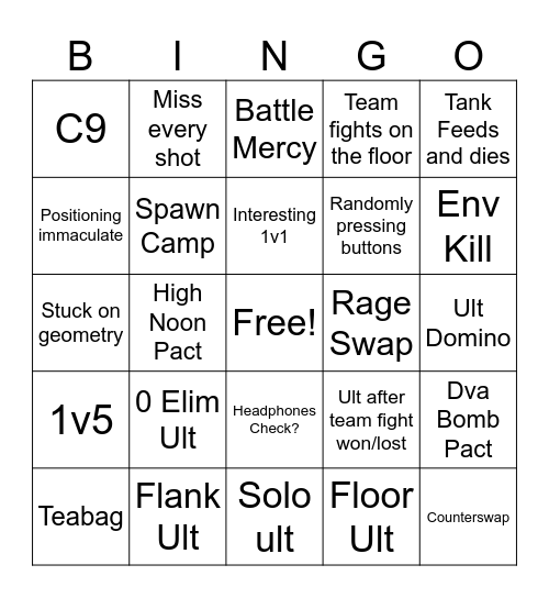 Bronze Spectating Bingo Card