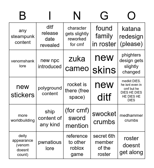 phighting cmf + crossroads bingo Card