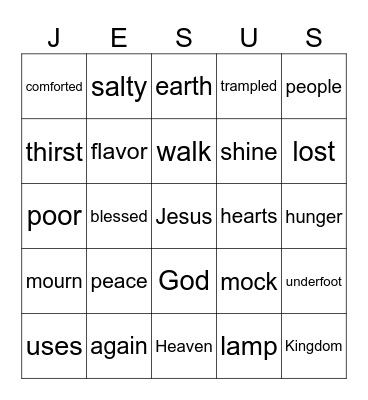 The Seron on the Mount Bingo Card