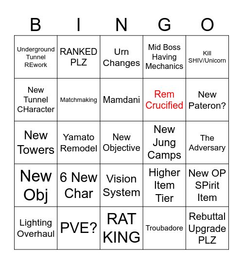 Deadlock Patch Bingo Card