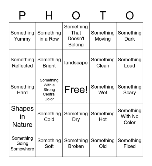 Photography Bingo Card