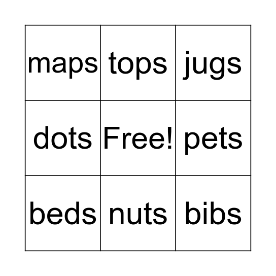 Plural Bingo Card