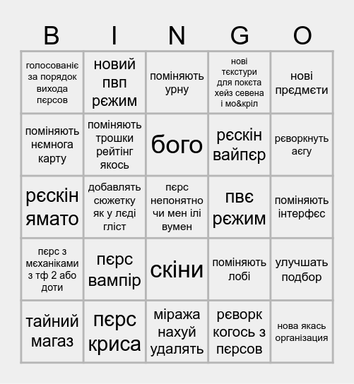 дедлок хуйня обнова Bingo Card
